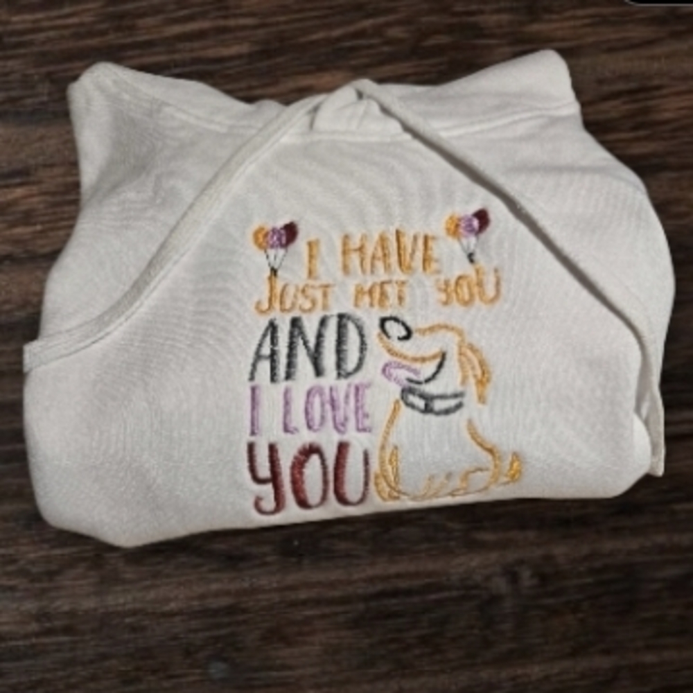 Gildan Beige Hoodie Sweater with Embroidered Dog Design  NEW